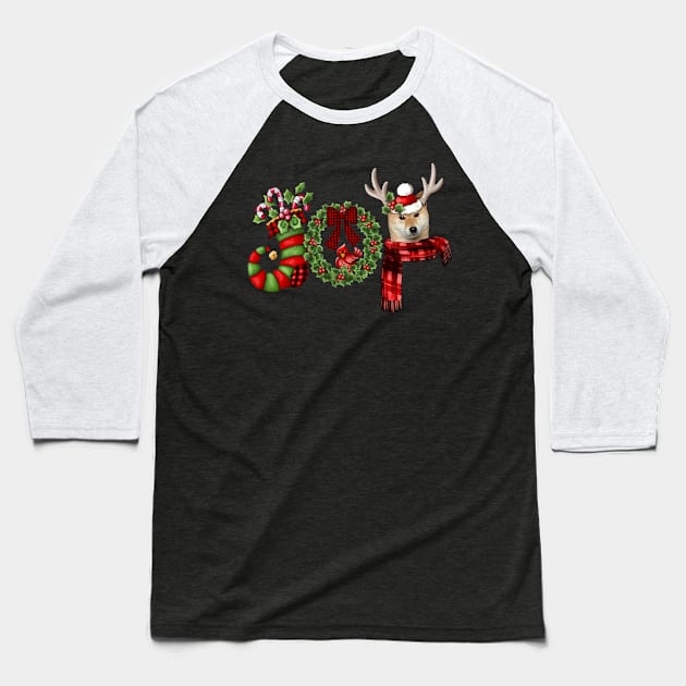 Christmas Joy Dwarf Stocking Reindeer Shiba Inu Baseball T-Shirt by Marcelo Nimtz